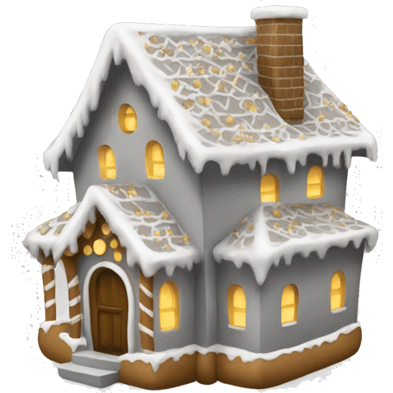 light grey and gold and black gingerbread house emoji