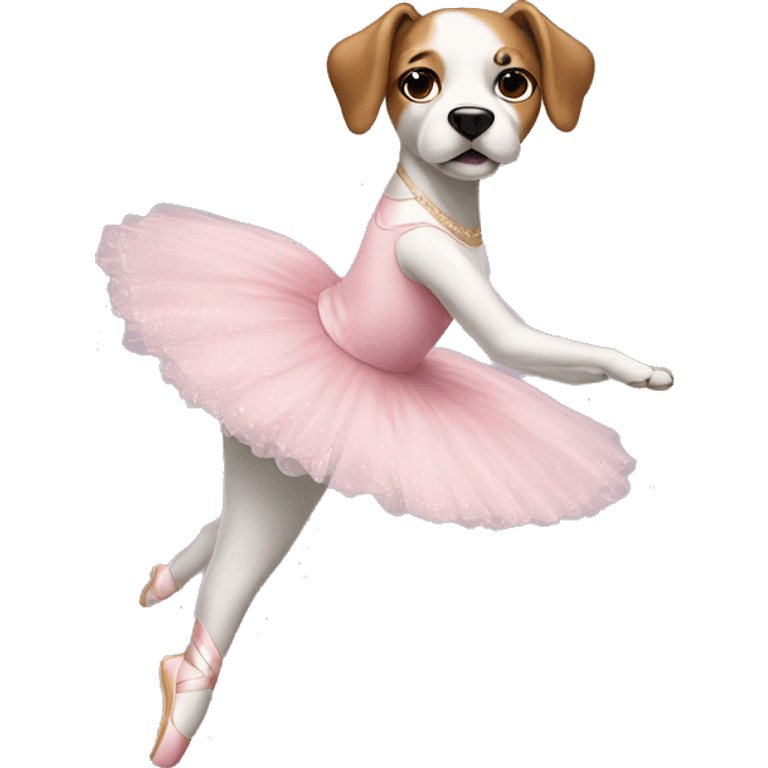 Dog in a ballerina outfit doing ballet emoji