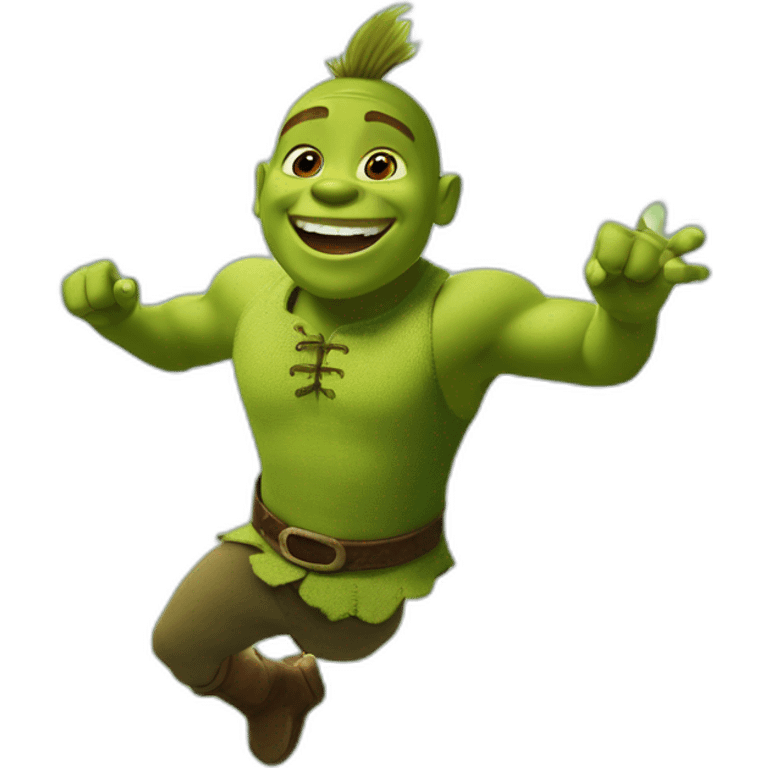 young shrek jumping for joy in a green mountain world emoji