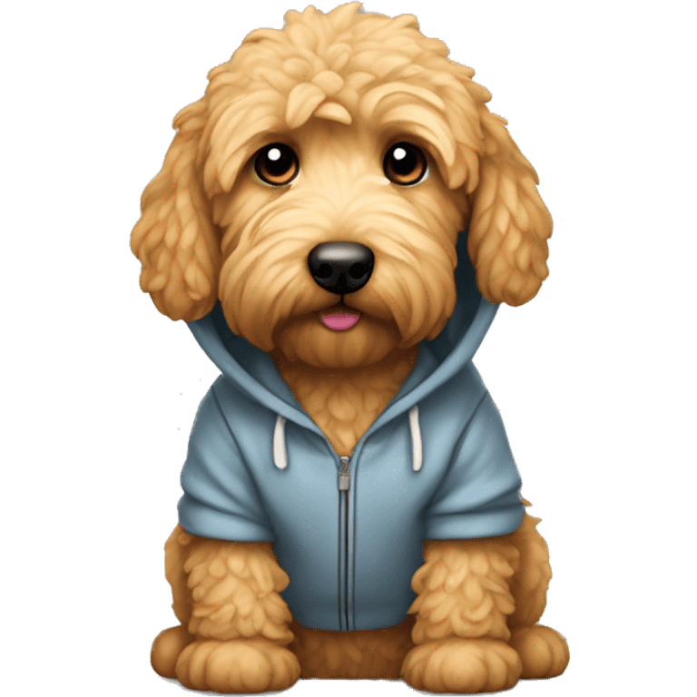 Mini Golden doodle wearing a hoodie emoji