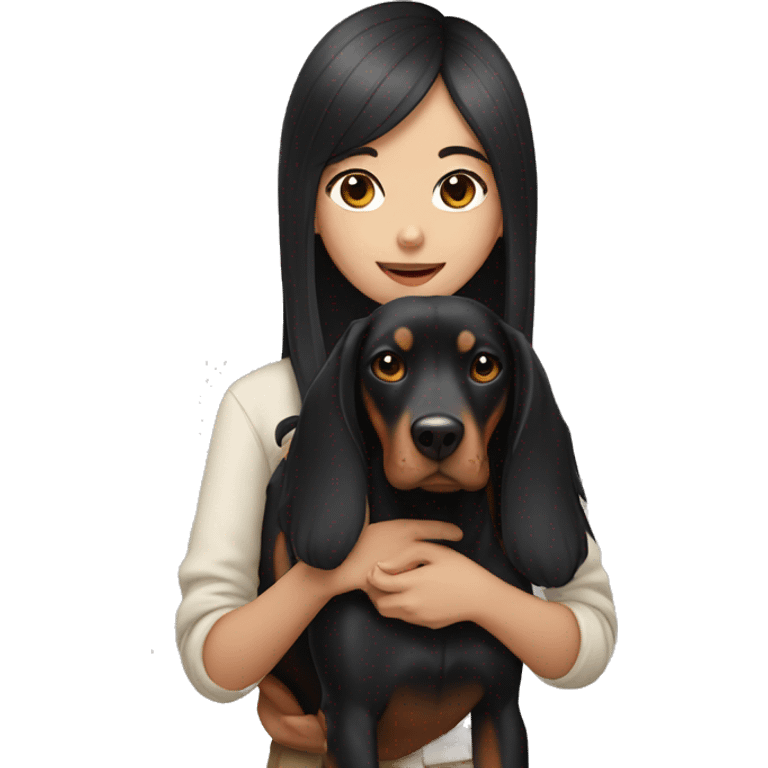 Korean girl with long black hair holding doberman emoji