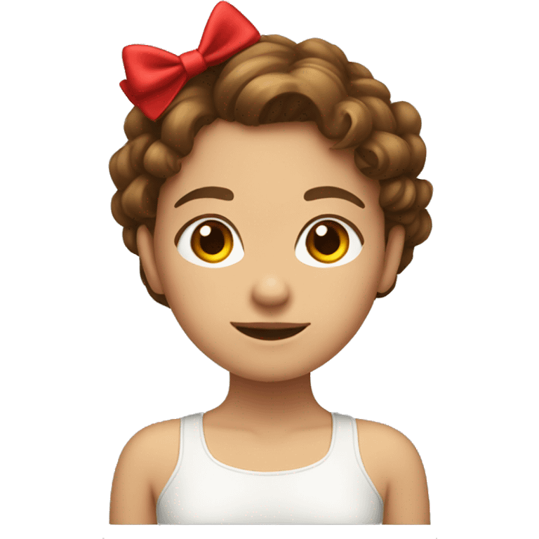 girl with brown wavy hair with a red bow in the back of her hair  emoji