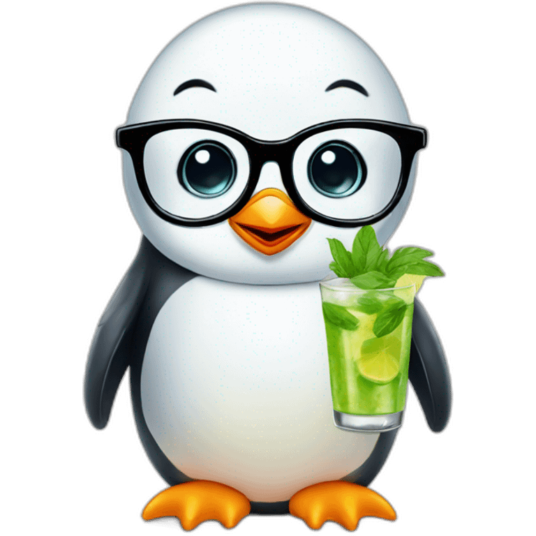 baby penguin with big glasses drinking mojito emoji