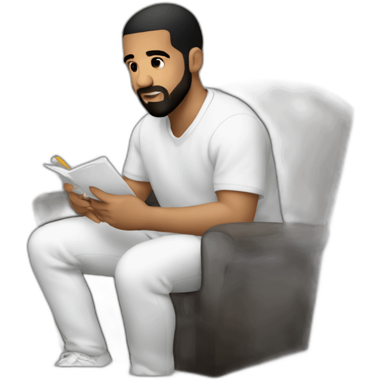 Drake writing sitting down zoomed in emoji