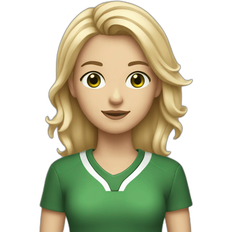 the girl is a football journalist, has blond and medium hair, green eyes emoji