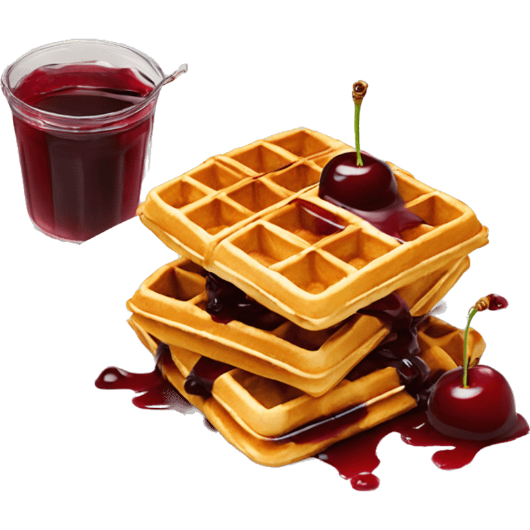 2 big Belgian waffles with cherry syrup emoji