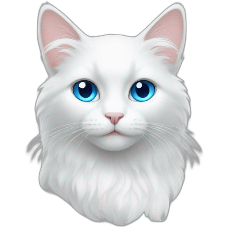 white cat, fluffy hair, blue eyes emoji