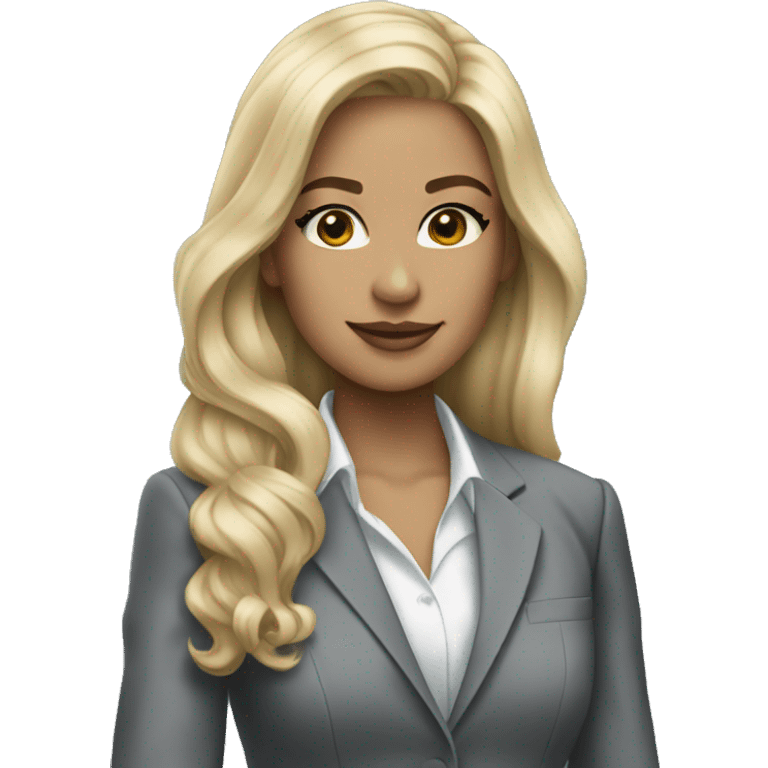 Blonde long hair Tiffany diamond seller in a grey suit emoji