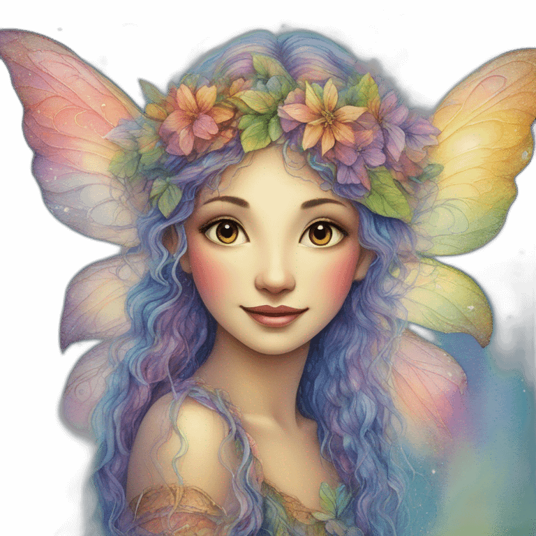 Fairy in watercolor in raimbow colors as josephine wall art emoji