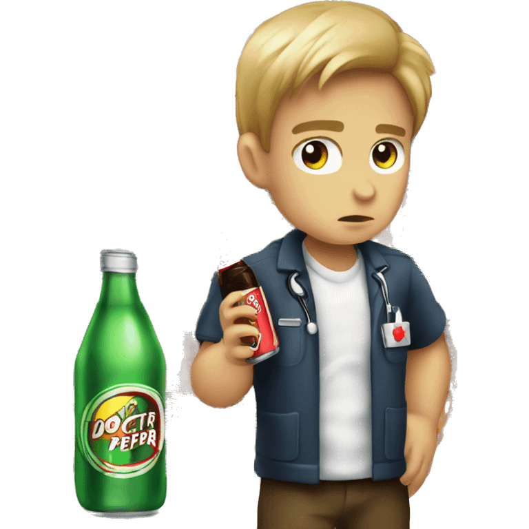 A picture of an angry boy drinking the soda “Doctor pepper” emoji