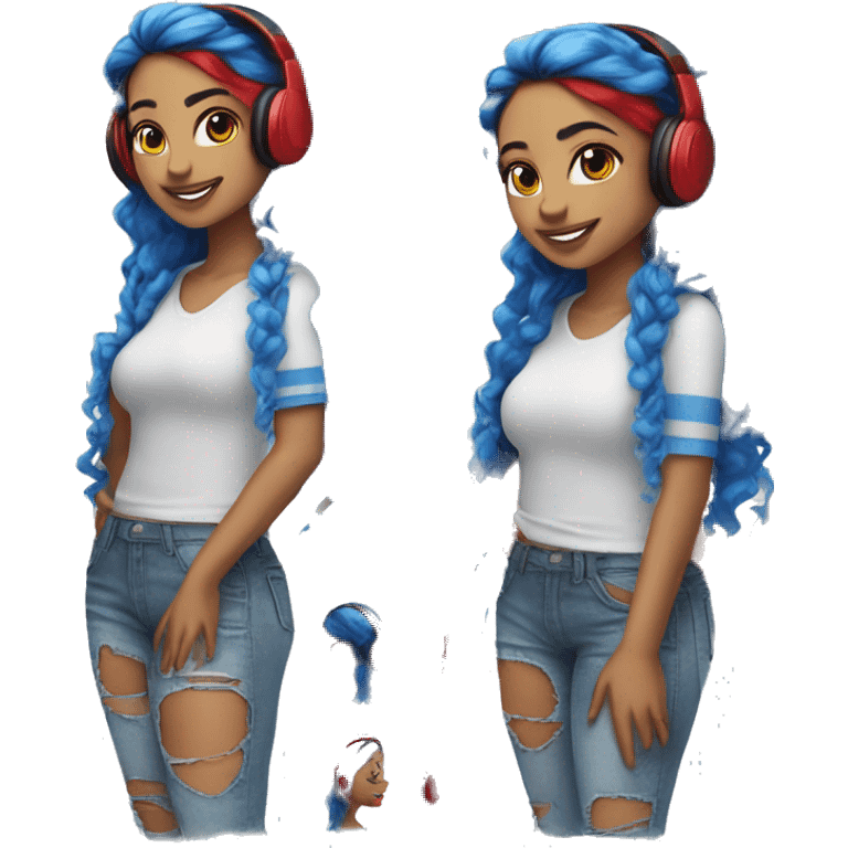 Latina with headphones blue and red split dye hair emoji