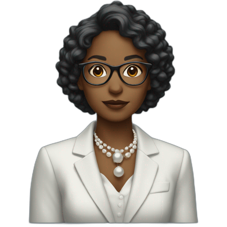 blue blazer, black woman, glasses, pearl necklace emoji