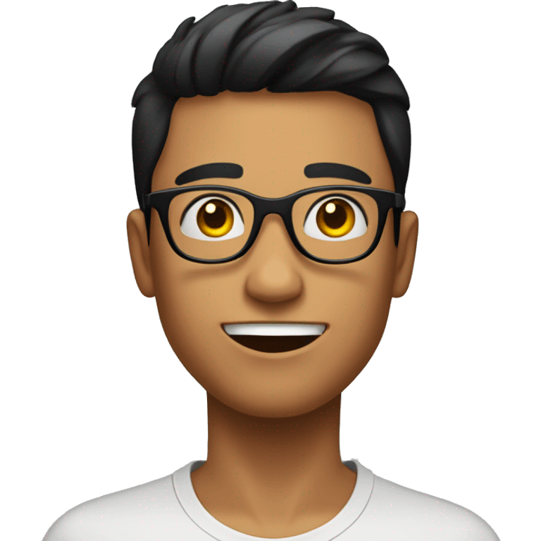 young man tanned whit black hair straight whit circular glasses. raising hands emoji