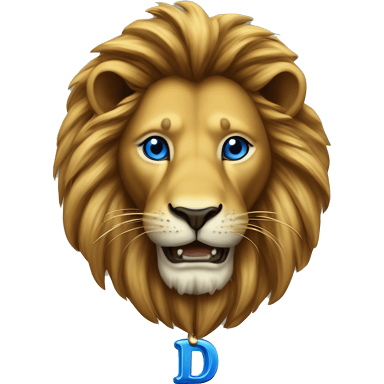 Lion w blue eyes and old English letter D necklace on emoji