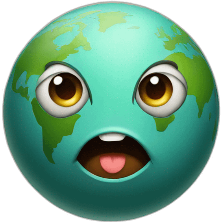 planet Earth with a cartoon rebel face with big childish eyes emoji