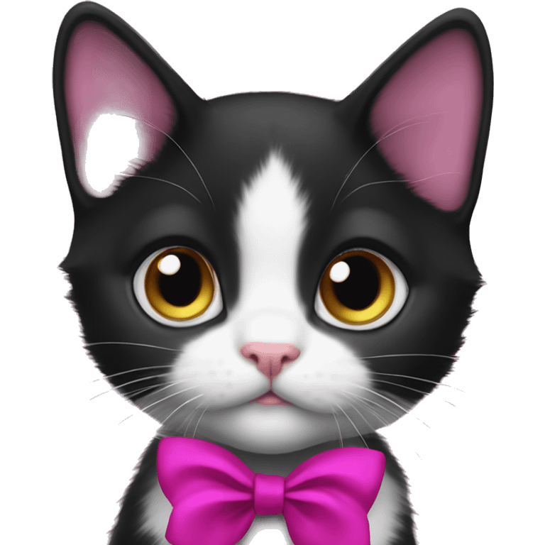 Tuxedo kitten with a magenta ribbon Hazel eyes emoji