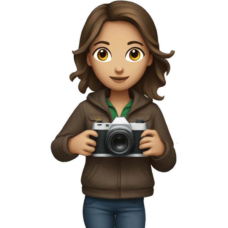 A brown haired girl with camera emoji