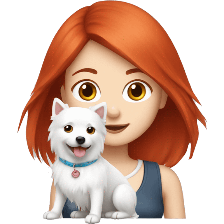 red hair girl with Japanese spitz dog emoji