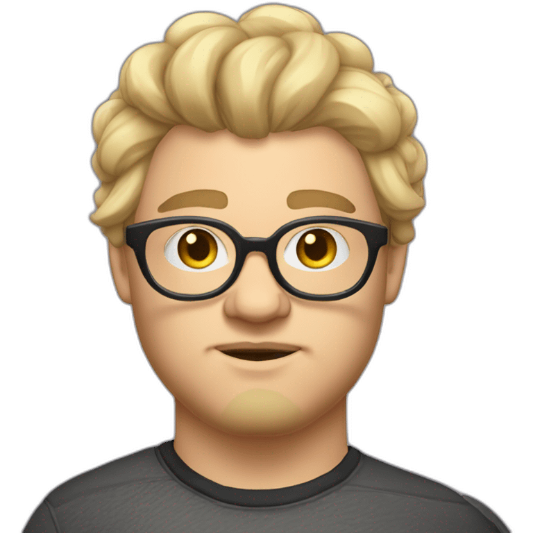 Chubby non binary Big lebowsky round glasses mid-lenght blond hair chaotic res beard vaporizer emoji