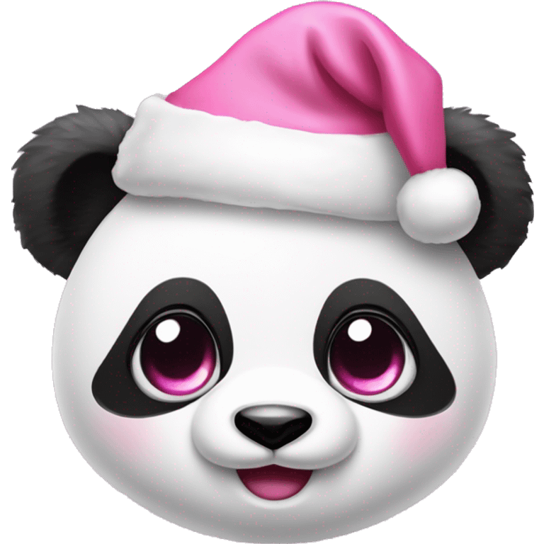 Cute baby panda with googly eyes with a fluffy pink Santa hat on    emoji