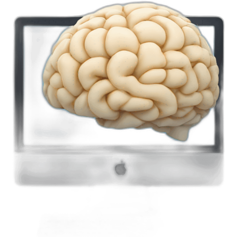 iMac with brain on screen emoji