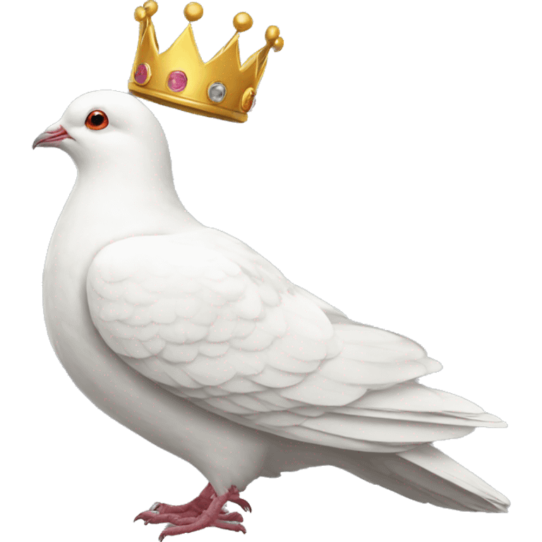 white Pigeon wearing a crown and a crown emoji