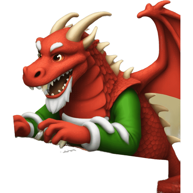 Dragon Santa working on a computer emoji