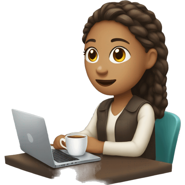 A girl with a laptop and coffee emoji