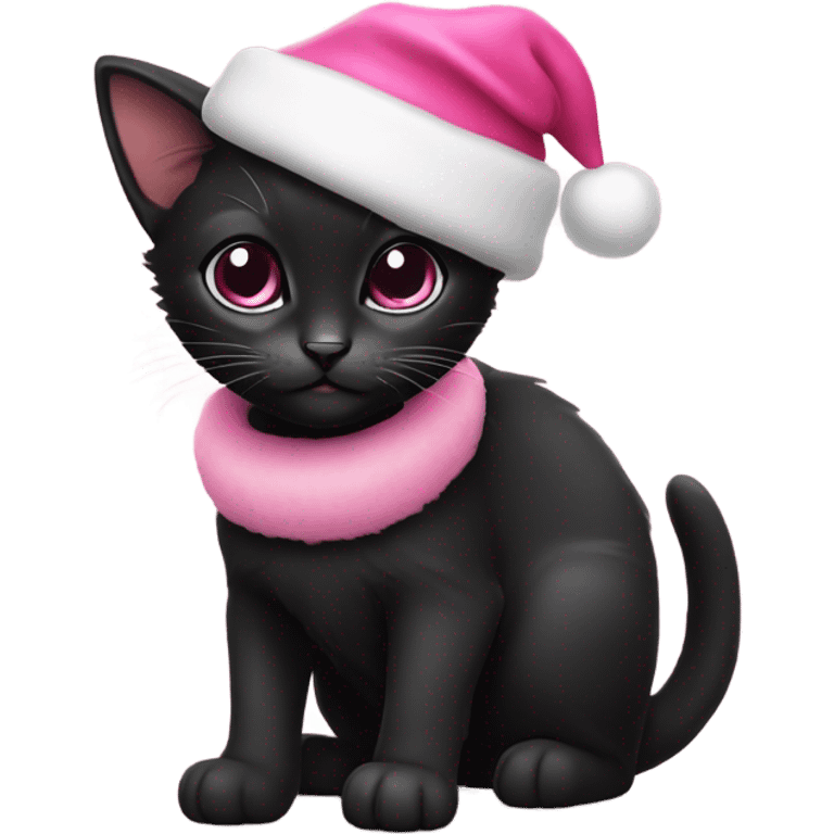 Black kitten with pink Santa hat emoji