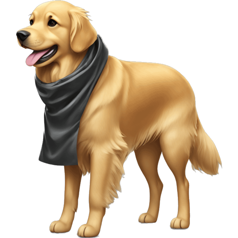 Golden retriever with a trash bag as a coat emoji