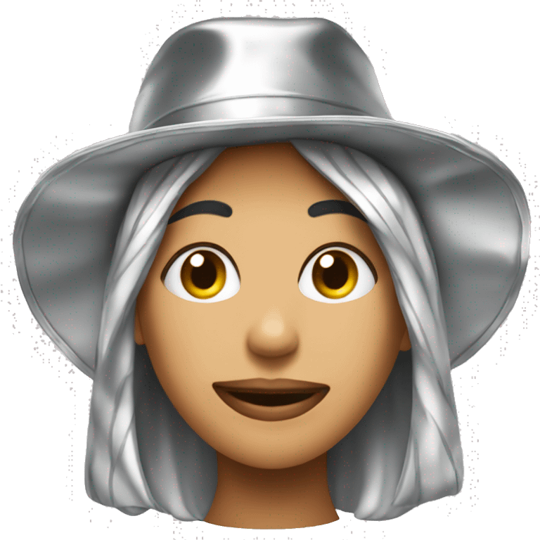 A woman wearing hat in tinfoil. She must be sexy and laughing weirdly emoji