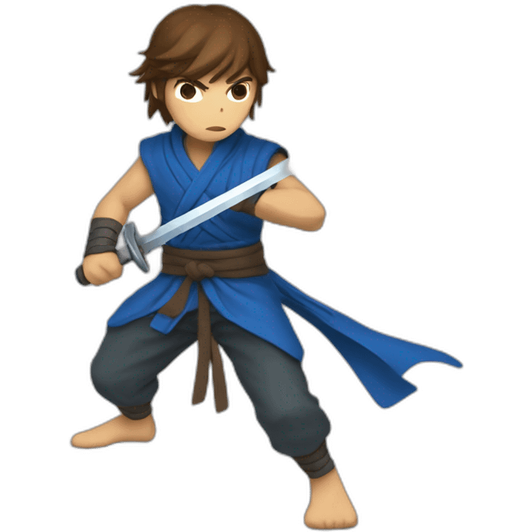 ninja,barefoot,blue-sleeveless-outfit,brown-hair,running,2d-platformer,slashing-sword emoji