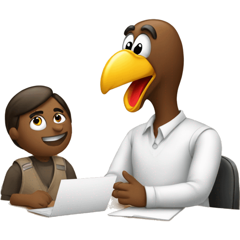 turkey talking to a student about DEI emoji