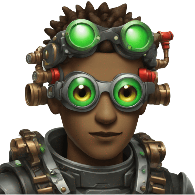 Male cyborg with thin red Mohawk and green steampunk goggles emoji