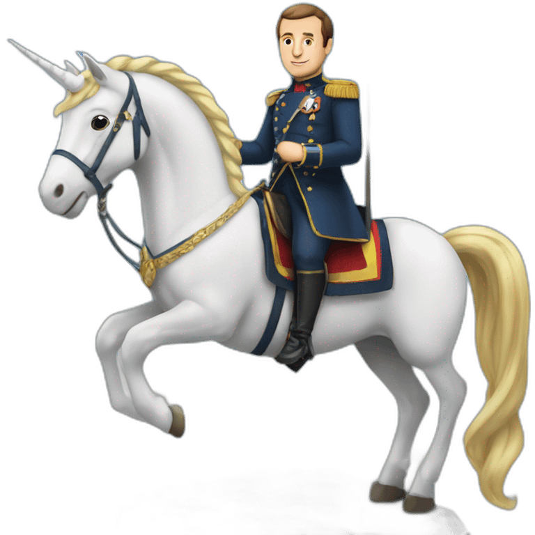 Macron sur une licorne emoji