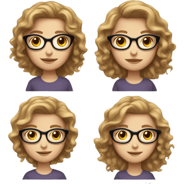 Girl with light brown wavy hair , with light white skin and glasses. Also brown eyes emoji