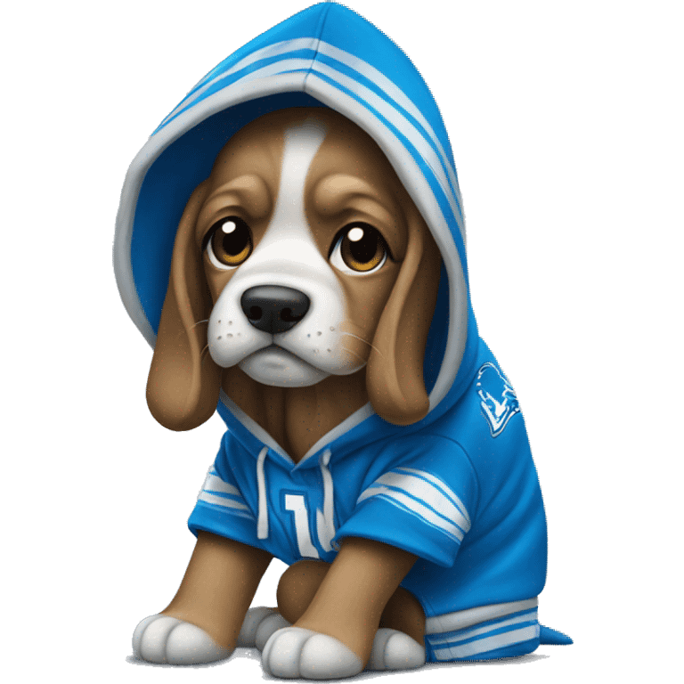 Dog wearing a Detroit lions hoodie  emoji