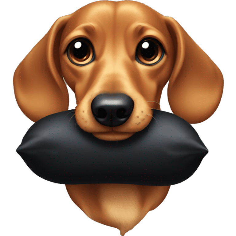 Wiener dog chewing on a black pillow emoji