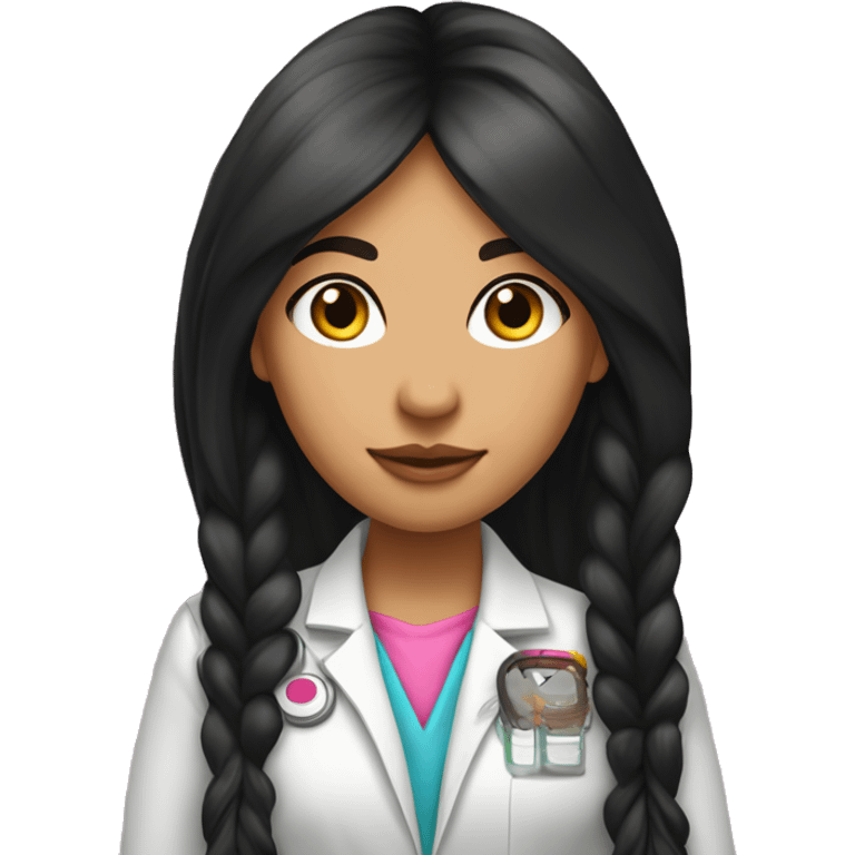  young beautiful Native American female idol scientist with feather earrings & long black hair with pink accents emoji