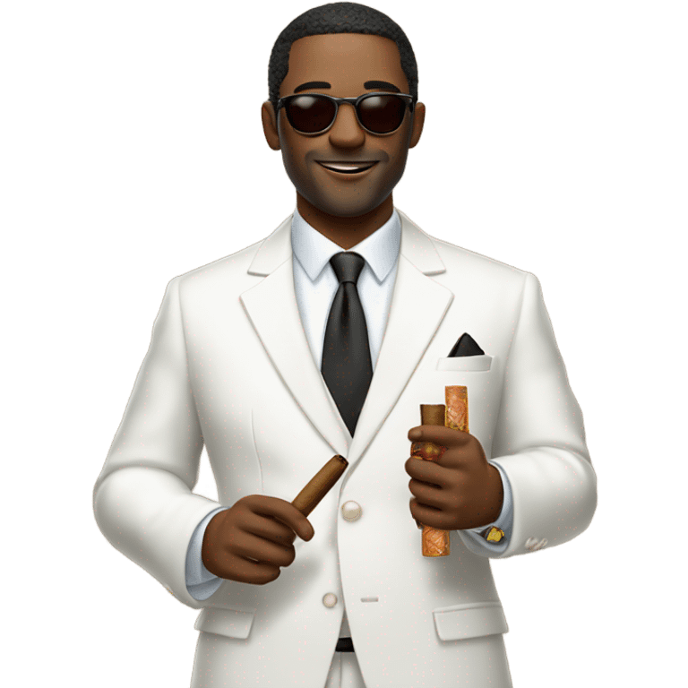 sophisticated man in white suit holding cigars emoji