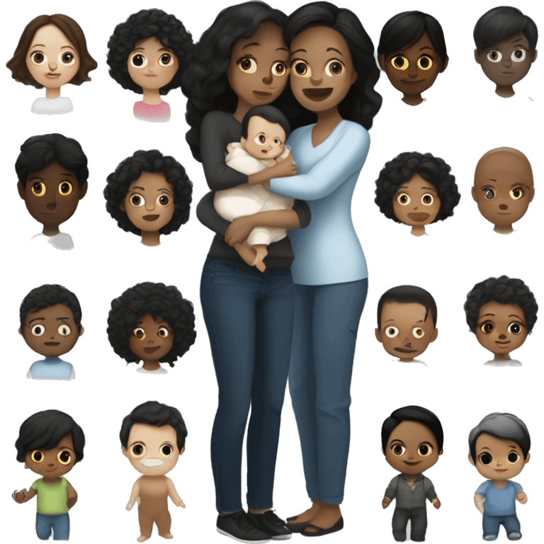 Pretty mom with dark hair and white skin holding baby boy tall black hair with white skin  emoji