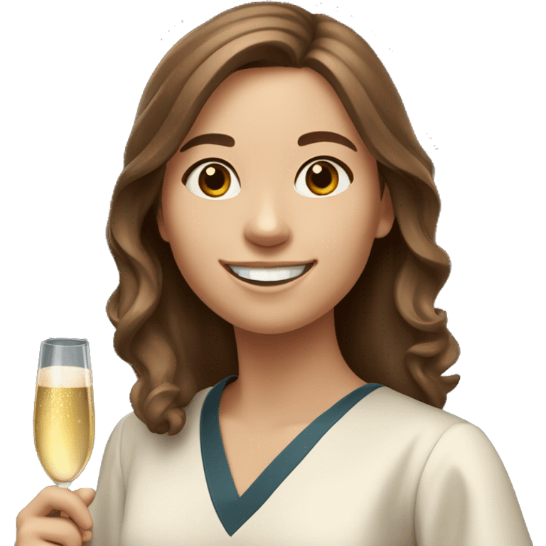 cheerful girl, university graduate, with brown hair, fair skin, champagne in her hands emoji