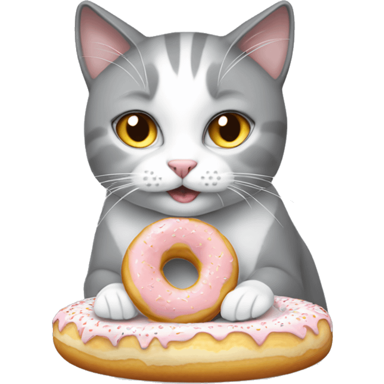 grey-white cat eats white donut emoji