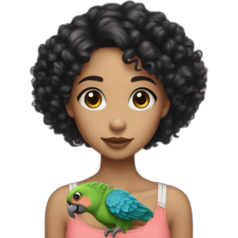 parrot lover girl white skin black curly hair emoji