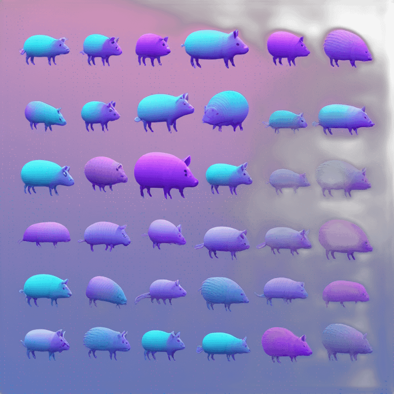 Vaporwave spotted cyan purple gradient pig armadillo cow centipede insect emoji