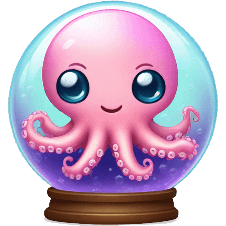 Kawaii colorful baby octopus in bubble globe emoji