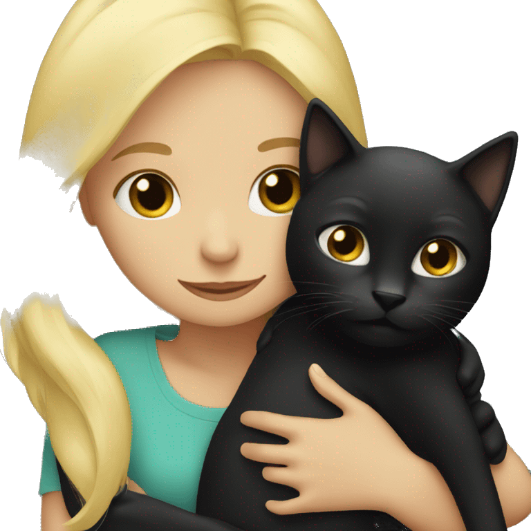 Blonde girl hugging black cat emoji