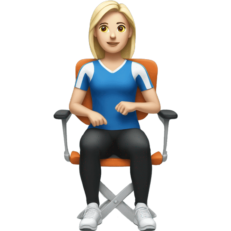 white woman in sport sitting down on a chair emoji