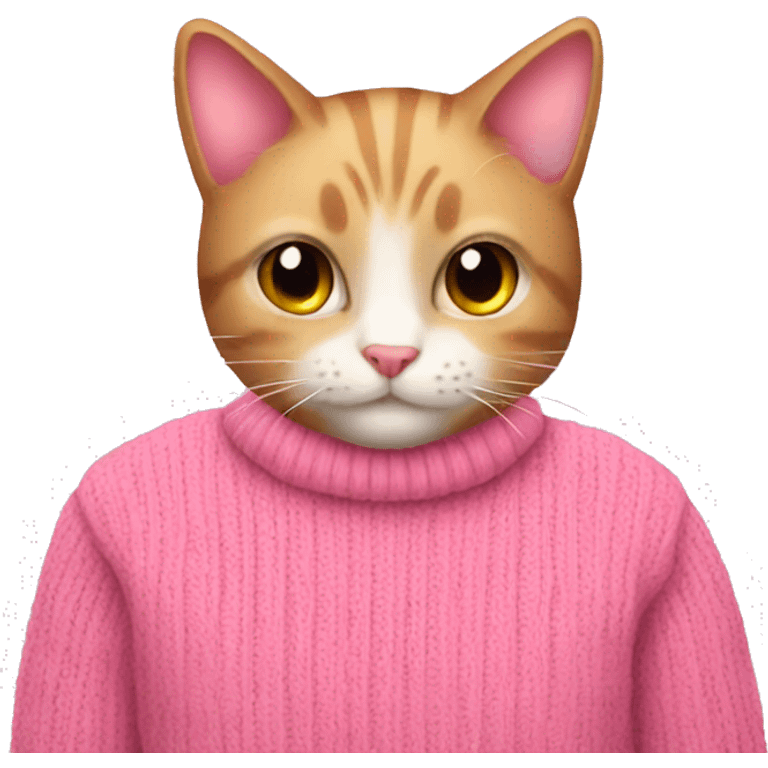 Pink sweater with pink cat art and ribbon emoji