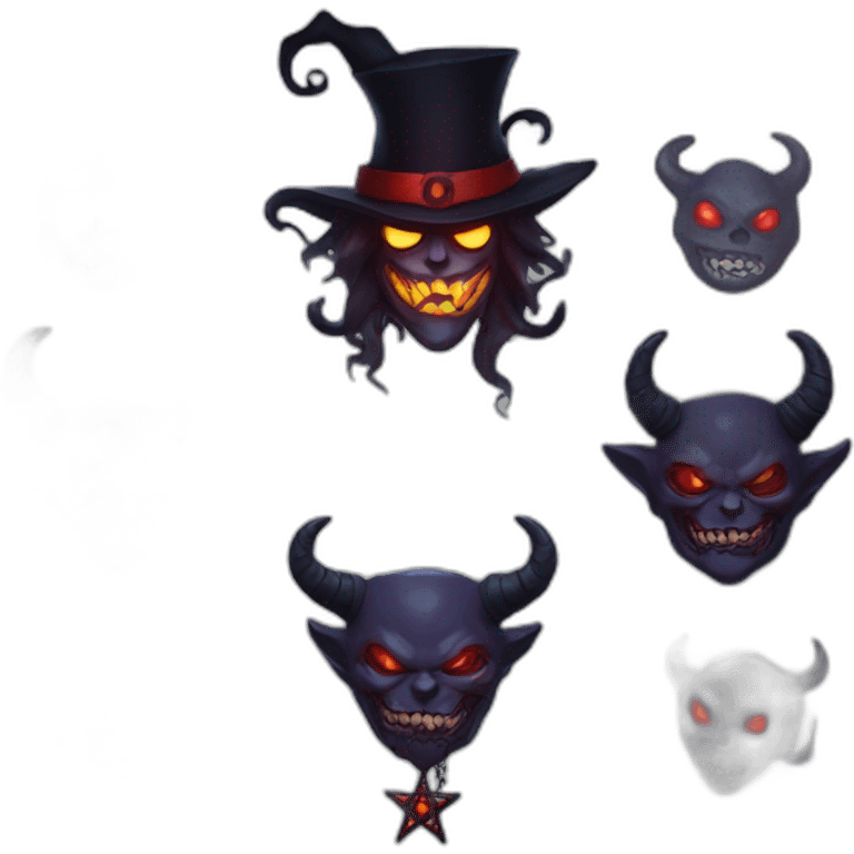 demon with a pentagram top hat and a demonic chain with a mysterious night emoji